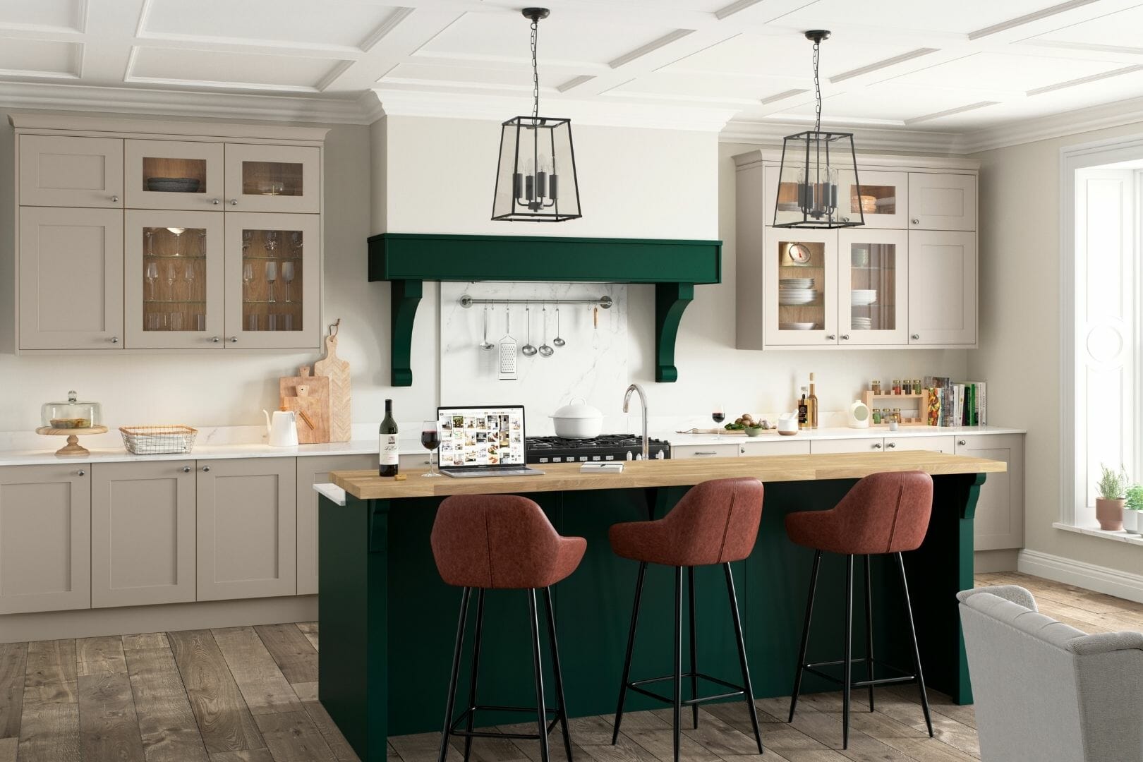 Classic Kitchen with Green Island