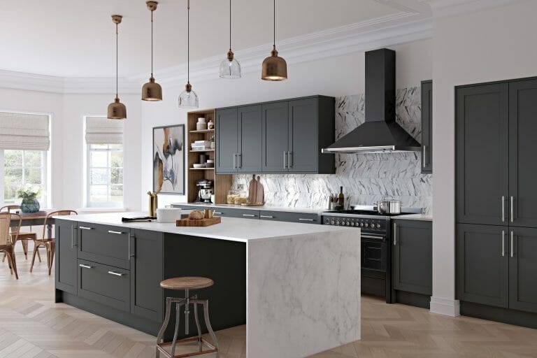 Marble Kitchen With Walnut Effect