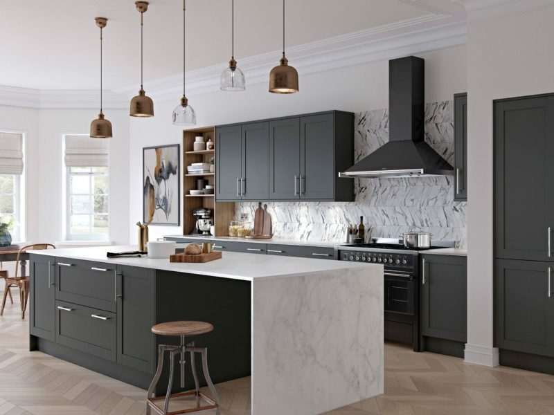 Marble Kitchen With Walnut Effect